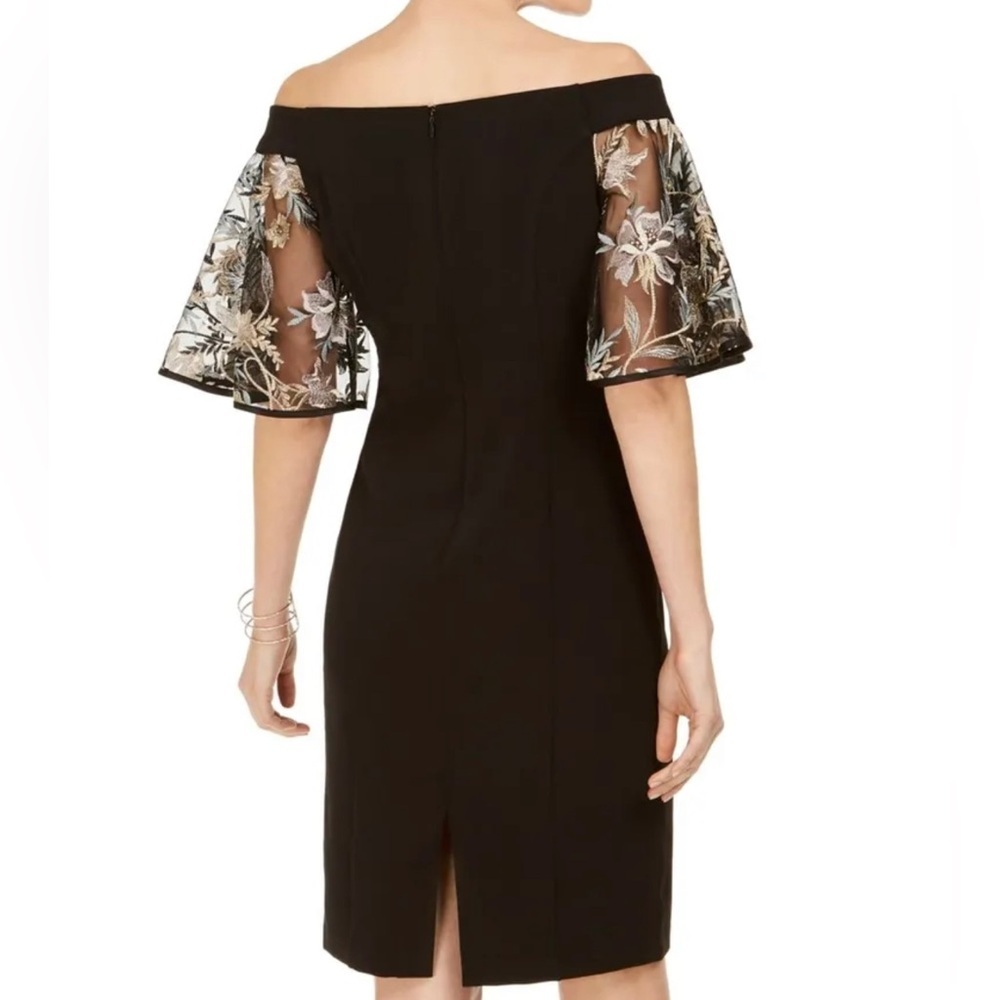 Women’s Formal Dress Size 10 MSK Black Off Shoulder Short Flutter Sleeves Gown - Picture 4 of 4